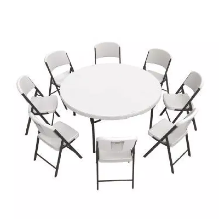 1 Round Table 8 White Chairs