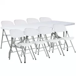 1 White 6Ft. Table 8 White Chairs